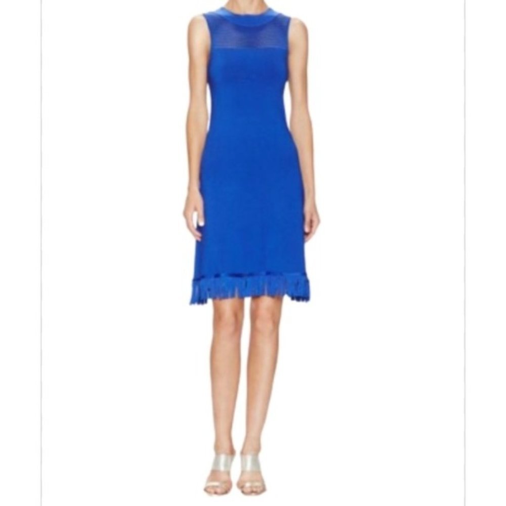 Shoshanna BLUE ALA FRINGE HEAVY KNIT DRESS NEW